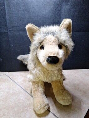 Douglas Cuddle Toys Tyson Wolf #1836 Brown Tan Gray Long Plush Fur 13" 2018